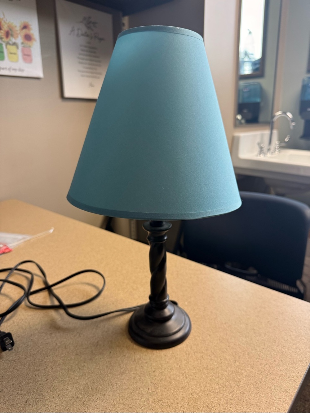 Blue Table Lamp with Twisted Bronze Base - Home Accents